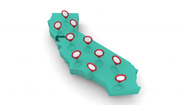 California Map Locations Destinations Cities State 3d Animation