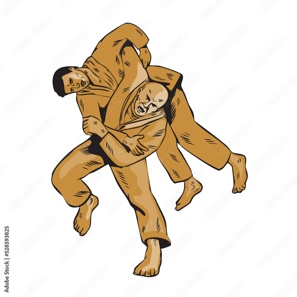 Poster Judo Combatants Throw Front Etching