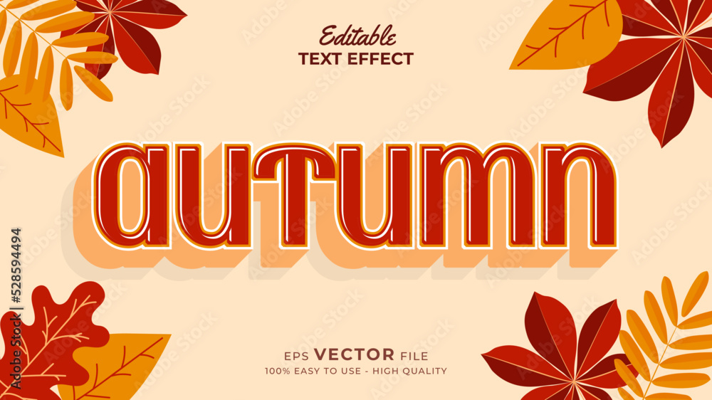 Poster editable text style effect - autumn text with maple leaves illustration