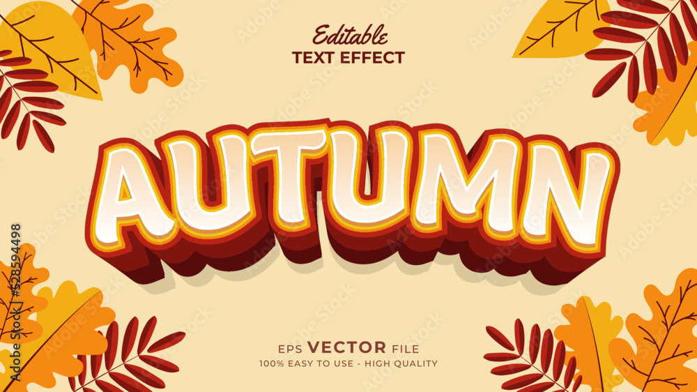 Poster editable text style effect - autumn text with maple leaves illustration