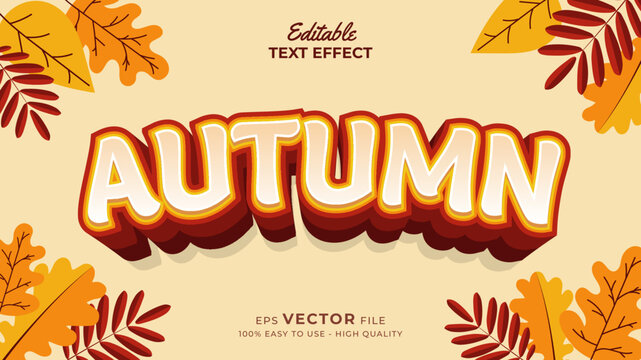 Editable text style effect - autumn text with maple leaves illustration