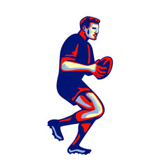 Fototapeta na wymiar Rugby Player Running Passing Ball Retro