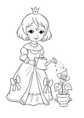 cute little princess watering flower 