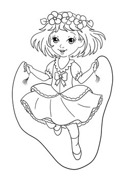 recommend clip art: coloring book illustration with cute little princess playing with the skipping rope