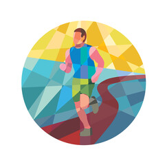 Marathon Runner In Action Circle Low Polygon