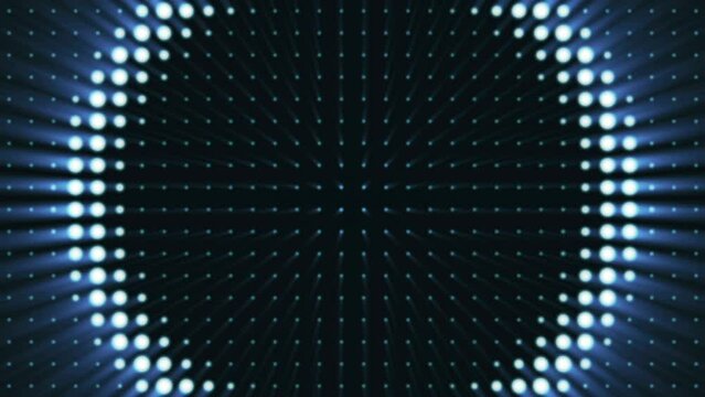 Abstract background zoom circles animation on led screen. Blue glowing spots Concert Element. Looped footage dance floor with shiny dots for events, concert, title, motion design products. 4k loop