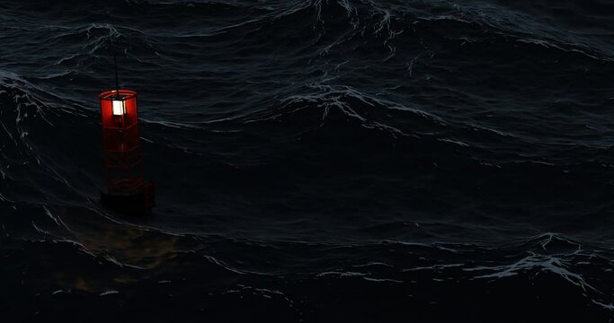 Ocean waves during a storm, signal sea battle with bright light. 3d render