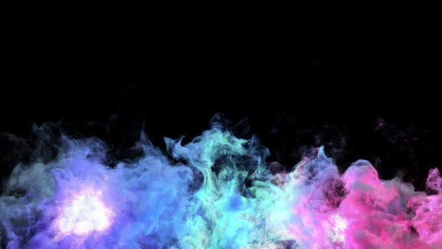 Multicolored glowing smoke on a transparent alpha channel in a seamless loop.
