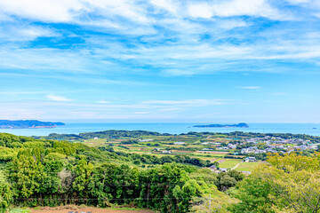 夏の風の見える丘公園から見た景色　佐賀県唐津市 The view from Kazeno Mieruoka Park. Saga Prefecture Karatsu city.