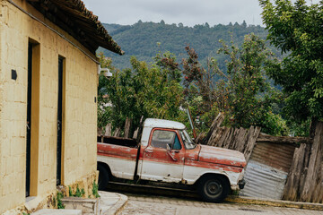 Old pickup truck in a colorful town in Mexico