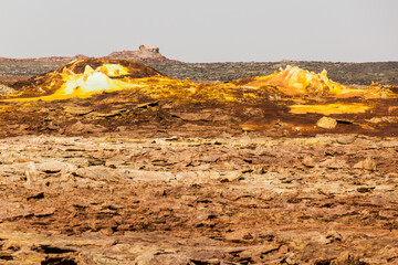 Desolate volcanic landscape of Dallol, Danakil depression, Ethiopia.