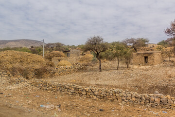 Simple huts of an Afar tribe settlement, Ethiopia.