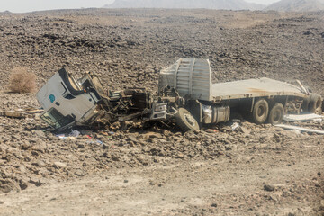 Destroyed truck in Afar region, Ethiopia