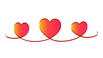 Three hearts connected line drawing illustration