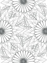 Flowers coloring book page. Isolated on white background. Doodle drawing anti-stress coloring books page for adults or children. Flat Vector Illustration