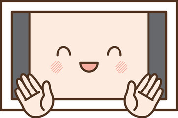 喜んでいる擬人化された白いタブレット