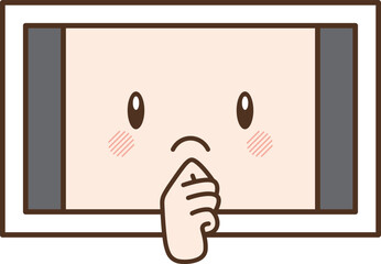 考えるポーズの擬人化された白いタブレット