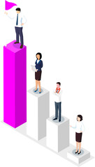 3D isometric Business activities concept with office workers process a work scheduling, planning. Modern trendy concepts for web sites and mobile web sites. PNG illustration