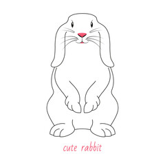 Cute rabbit with ears down on a white background. Drawing in doodle style. Vector, illustration