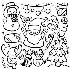 Christmas Cartoon Concept Hand Drawn Doodle Elements Vector Illustration