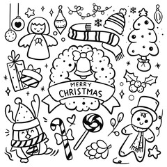 Christmas Cartoon Concept Hand Drawn Doodle Elements Vector Illustration