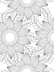 Flowers coloring book page. Isolated on white background. Doodle drawing anti-stress coloring books page for adults or children. Flat Vector Illustration