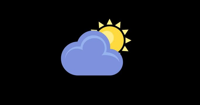 Animated sunny cloud icon black background 4K video