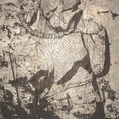 Fototapeta premium Monochrome silhouette of diver. Mesh grid texture