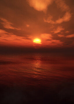 an epic sunset over the vast serene ocean with clouds in the deep sky