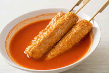 Omuk - Korean fish cake skewer in Korean spicy soup