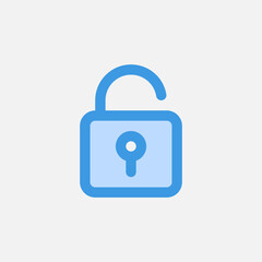 Unlock icon in blue style about user interface, use for website mobile app presentation