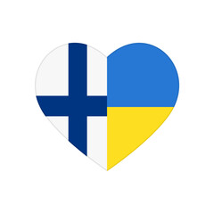 Heart puzzle pieces of Finland and Ukraine flags. Partnership, friendship and support of Finnish people and government for Ukrainian citizens and army, symbol of love and peace between nations