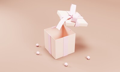 opened gift box with pink ribbon on 3d rendering