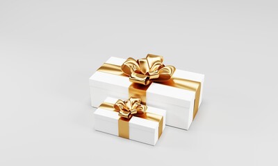 Obraz na płótnie Canvas 3d rendering white gift box with gold ribbon isolated on white background
