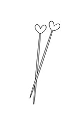 Doodle needles with hearts. Handicraft accessories. vector fat cartoon illustration, clipart.