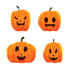 Set Halloween Pumkin Flat Illustration