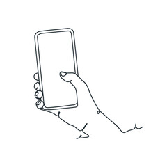 continuous line drawing of person holding smartphone