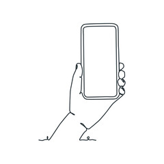 continuous line drawing of person holding smartphone