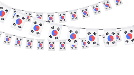 South Korea flag garland chain. Korean bunting decoration for celebration. Vector background.