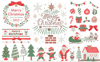 Fototapeta クリスマスのナチュラルで可愛いフレームとイラストのセット_赤

 obraz