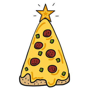 Pizza Christmas tree cartoon illustration	
