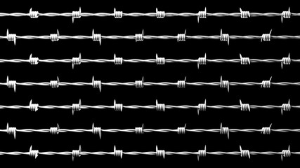 White barbwire on black background.
3D illustration.