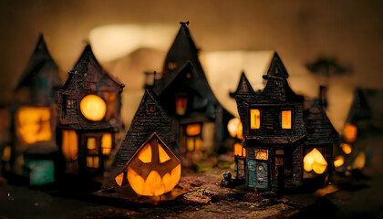 Fototapeta na wymiar halloween pumpkin and house