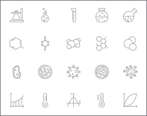 Simple Set of science Related Vector Line Icons. 
Contains such Icons as atom, molecule, laboratory, planet, physics, experiment, microscope, chemical and more.