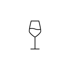 white wine glass icon with half filled with water on white background. simple, line, silhouette and clean style. black and white. suitable for symbol, sign, icon or logo