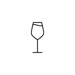 white wine glass icon with full filled with water on white background. simple, line, silhouette and clean style. black and white. suitable for symbol, sign, icon or logo