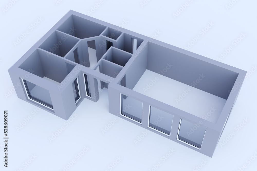 Poster architectural modeling. visualization of building in section. walls modern house without roof. archi
