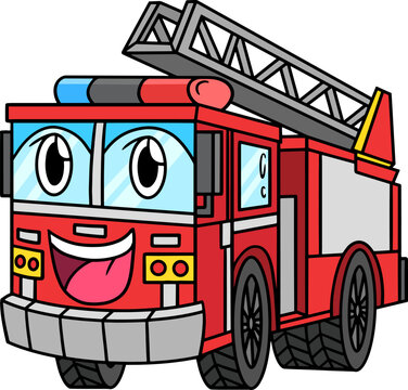 Firetruck with Face Vehicle Cartoon Clipart 