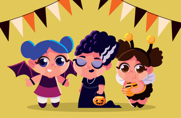 group of girls in costumes halloween