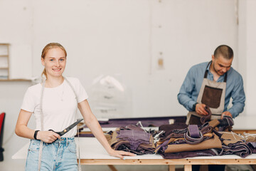 Worker Portrait at Furniture Upholstery and Manufacture fabric cloth Renovation